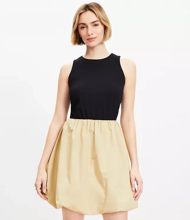 Mixed Media Bubble Hem Mini Dress