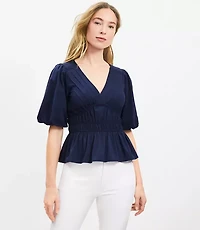 Pintucked V-Neck Peplum Blouse