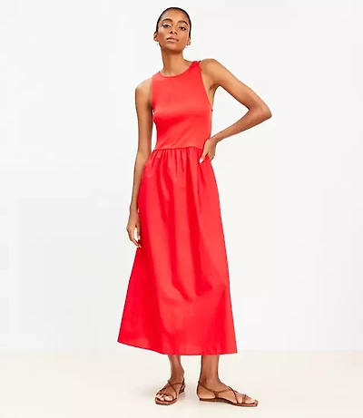 Poplin Mixed Media Midi Pocket Dress