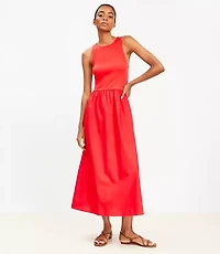 Poplin Mixed Media Midi Pocket Dress