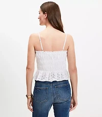 Eyelet Ruffle Smocked Button Cami