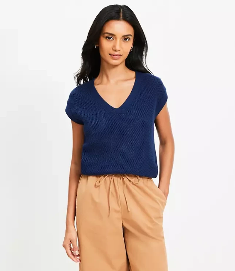 Stitchy V-Neck Wedge Sweater