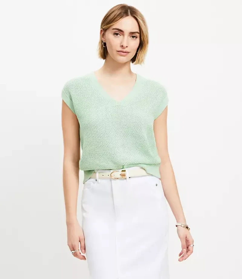 Stitchy V-Neck Wedge Sweater