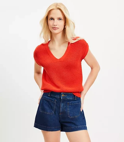 Stitchy V-Neck Wedge Sweater