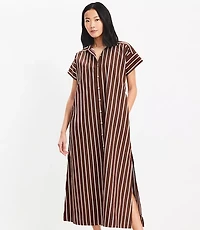 Petite Striped Poplin Maxi Pocket Shirtdress