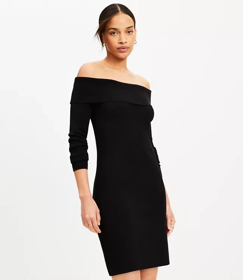 Ribbed Off The Shoulder Mini Sweater Dress