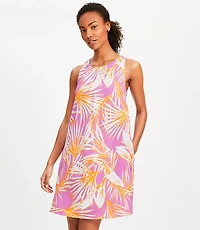 Petite Island Frond Linen Blend Cutout Back Mini Pocket Dress