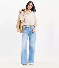 Petite Seamed Wide Leg Jeans Bright Authentic Indigo