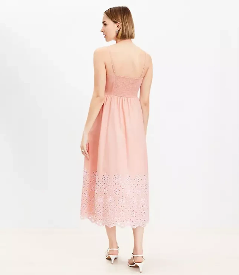 Daisy Eyelet Sweetheart Strappy Midi Dress