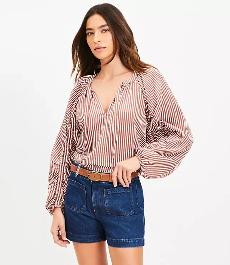 Striped Ruched Sleeve Blouse