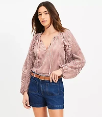 Striped Ruched Sleeve Blouse