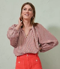 Striped Ruched Sleeve Blouse