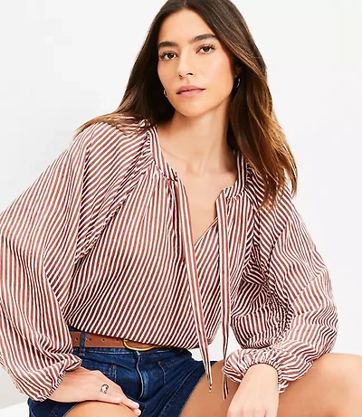 Striped Ruched Sleeve Blouse