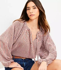 Striped Ruched Sleeve Blouse