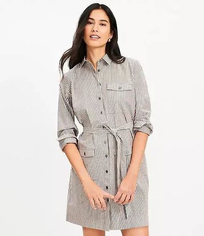 Petite Stripe Belted Mini Pocket Shirtdress