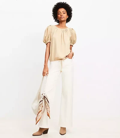 Pleated Tie Puff Sleeve Top