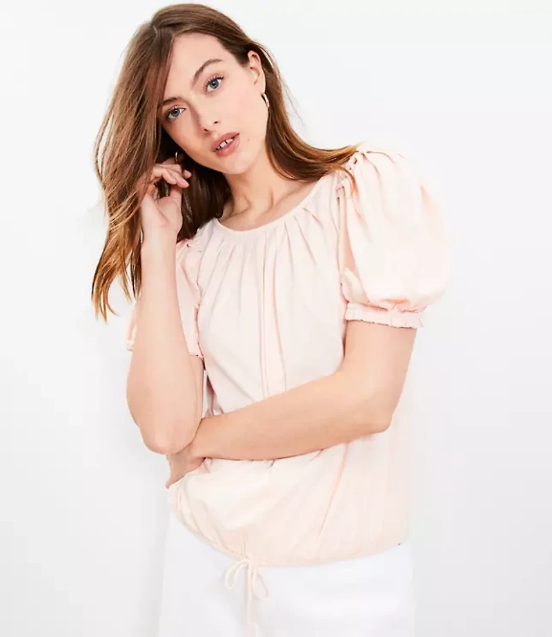 Pleated Tie Puff Sleeve Top