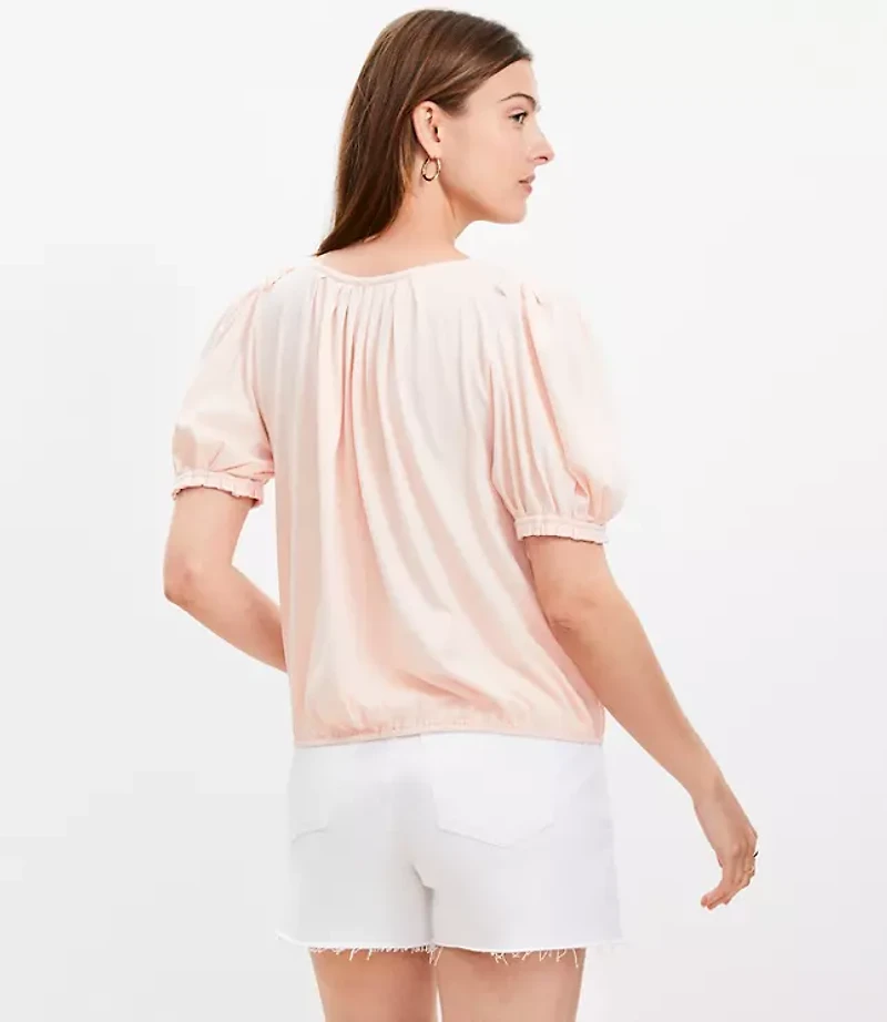 Pleated Tie Puff Sleeve Top