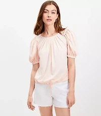 Pleated Tie Puff Sleeve Top
