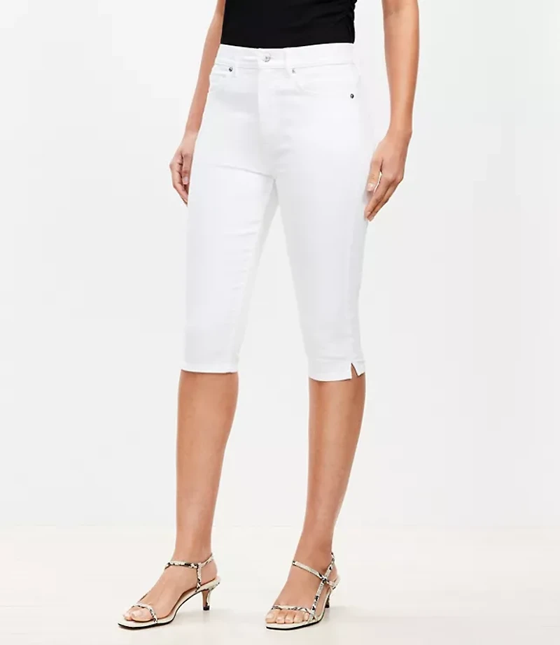 High Rise Denim Capri Pants in White