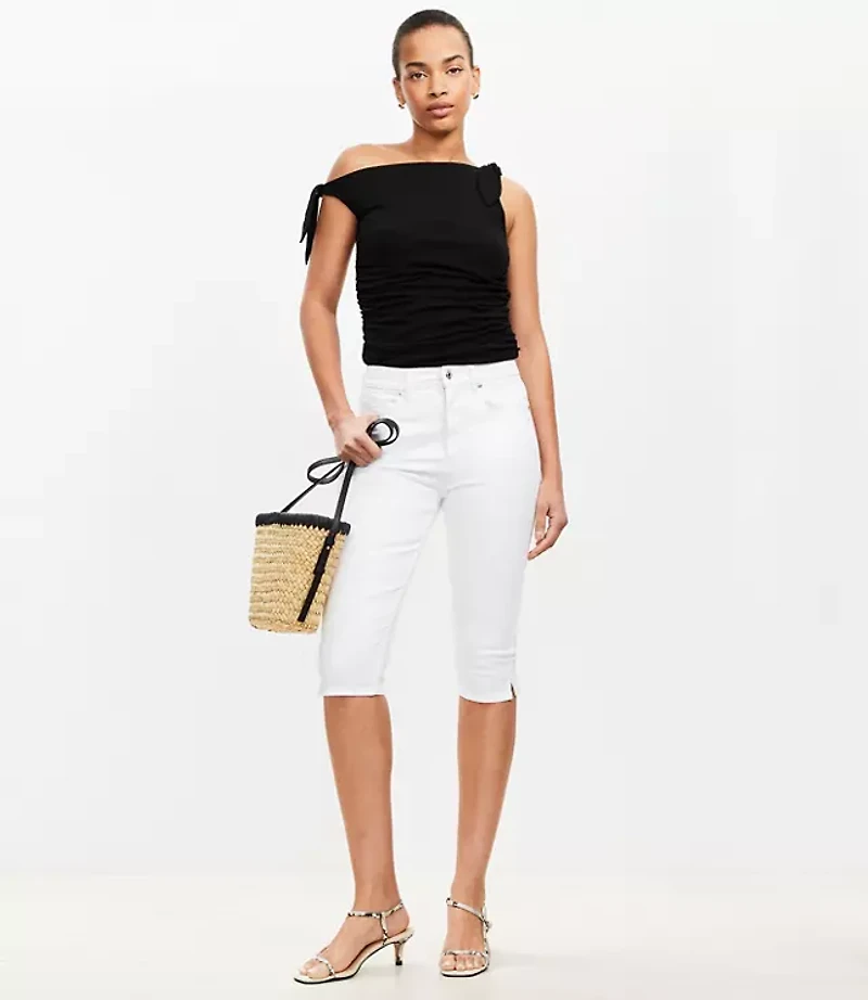 High Rise Denim Capri Pants in White