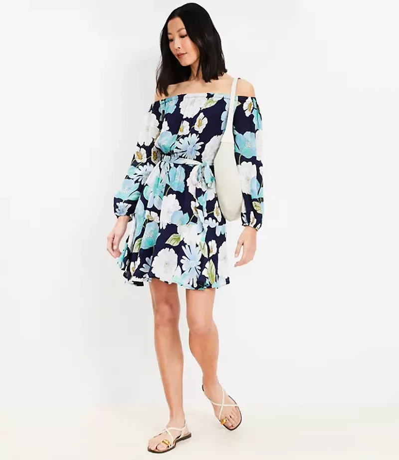 Floral Off The Shoulder Mini Flounce Dress