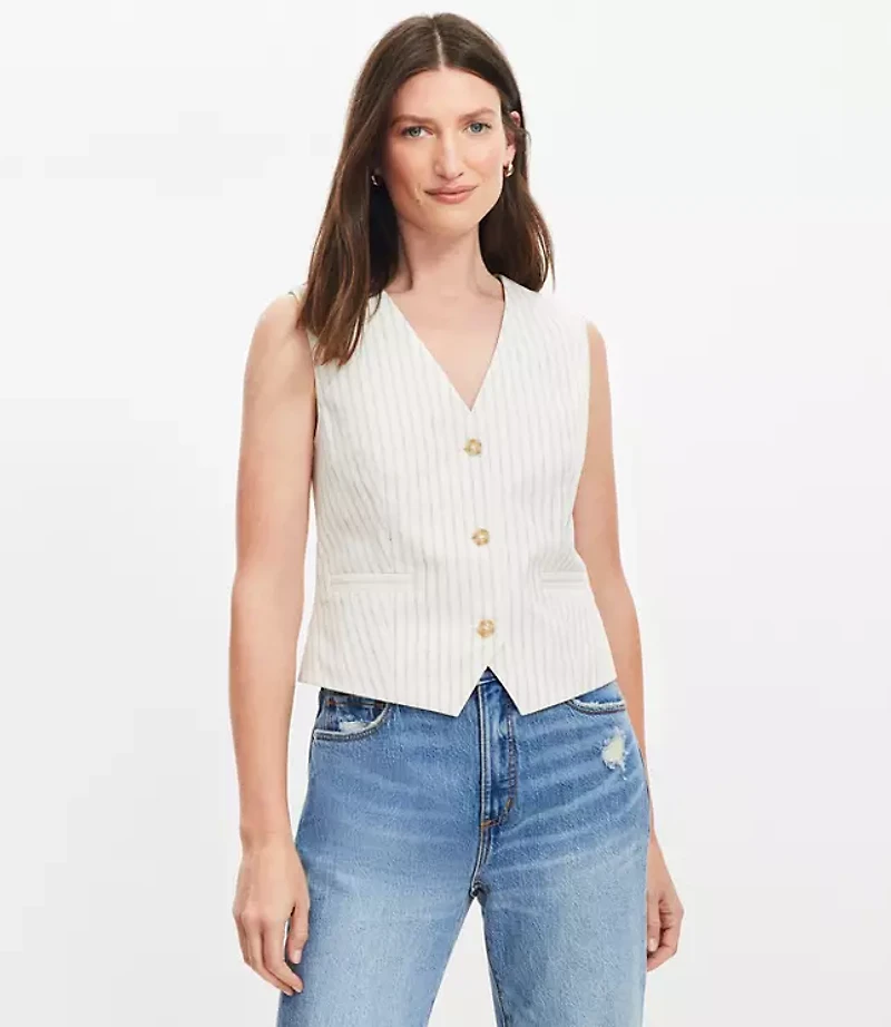 Striped Cotton Linen Pocket Vest