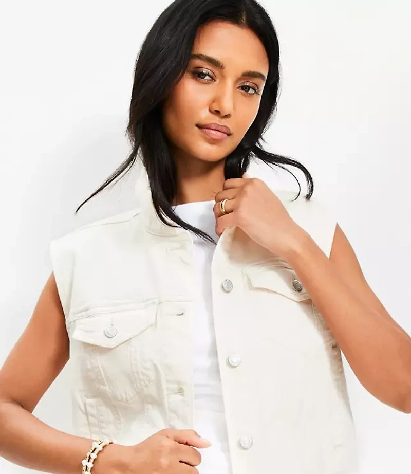 Denim Trucker Vest in Ivory