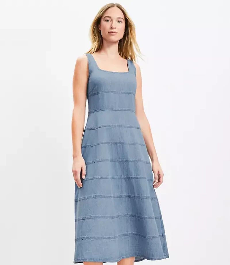 Petite Chambray Seamed Midi Dress