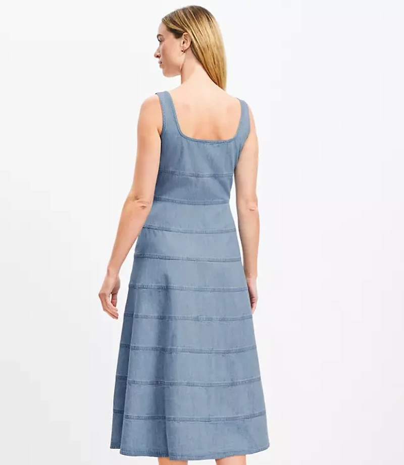 Petite Chambray Seamed Midi Dress
