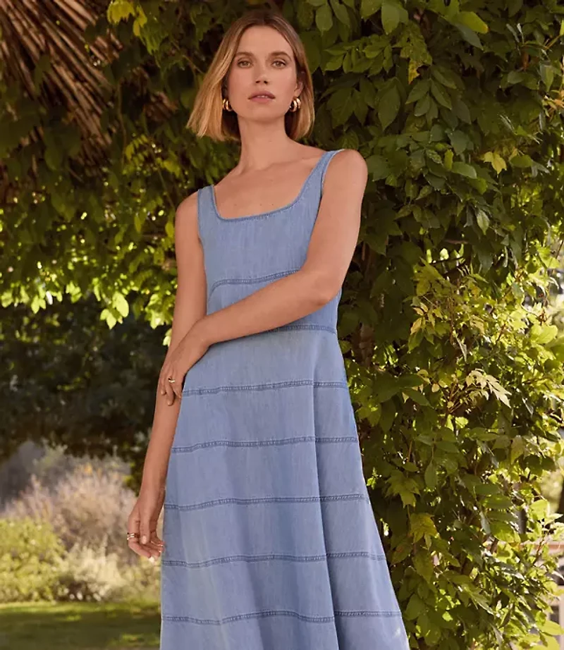 Petite Chambray Seamed Midi Dress