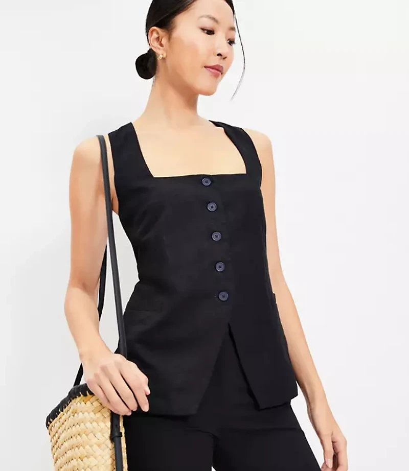 Petite Linen Blend Square Neck Vest Top