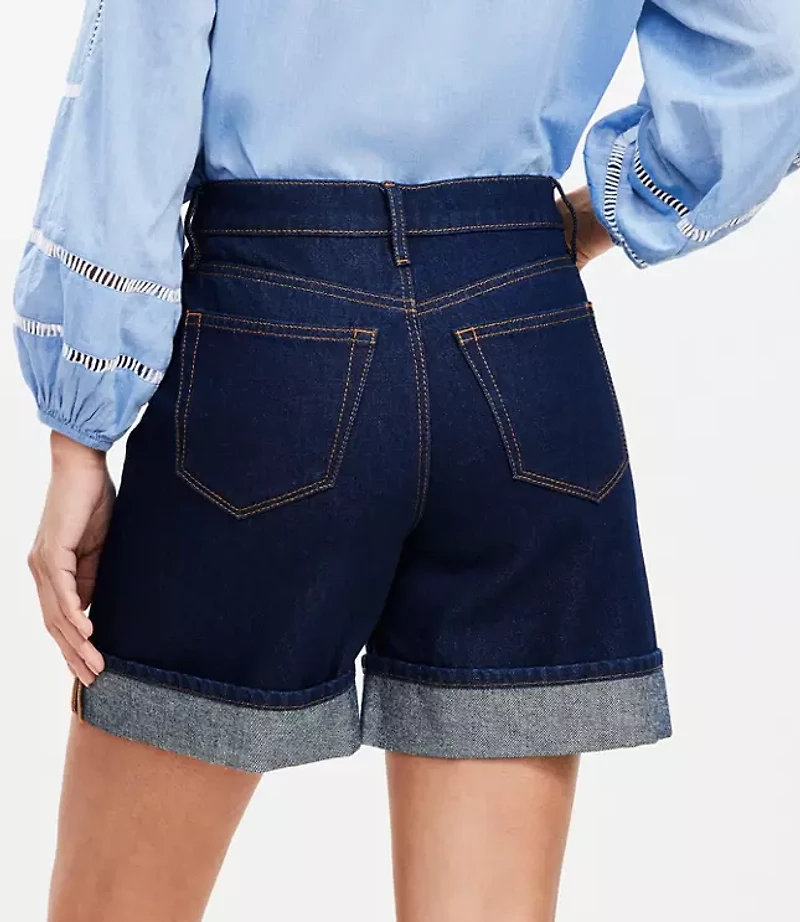 A-Line High Rise Denim Shorts Rinse Wash