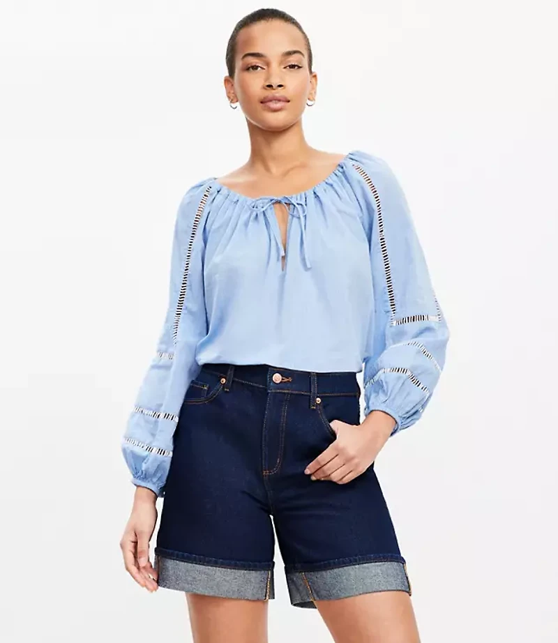 A-Line High Rise Denim Shorts Rinse Wash