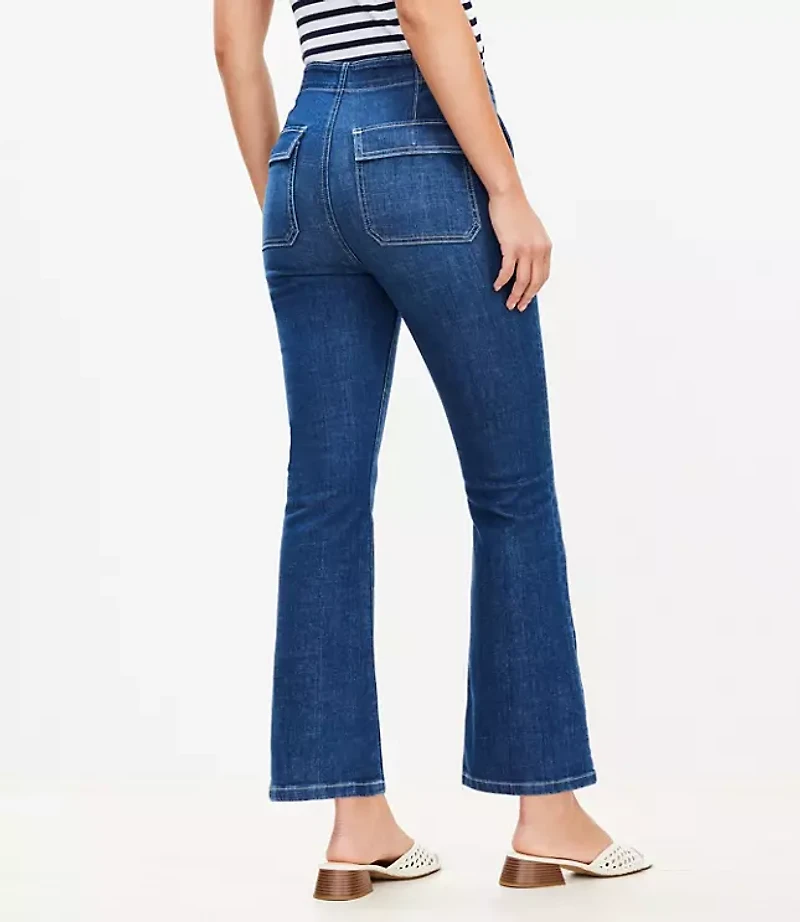 High Rise Sailor Kick Crop Jeans Classic Mid Wash