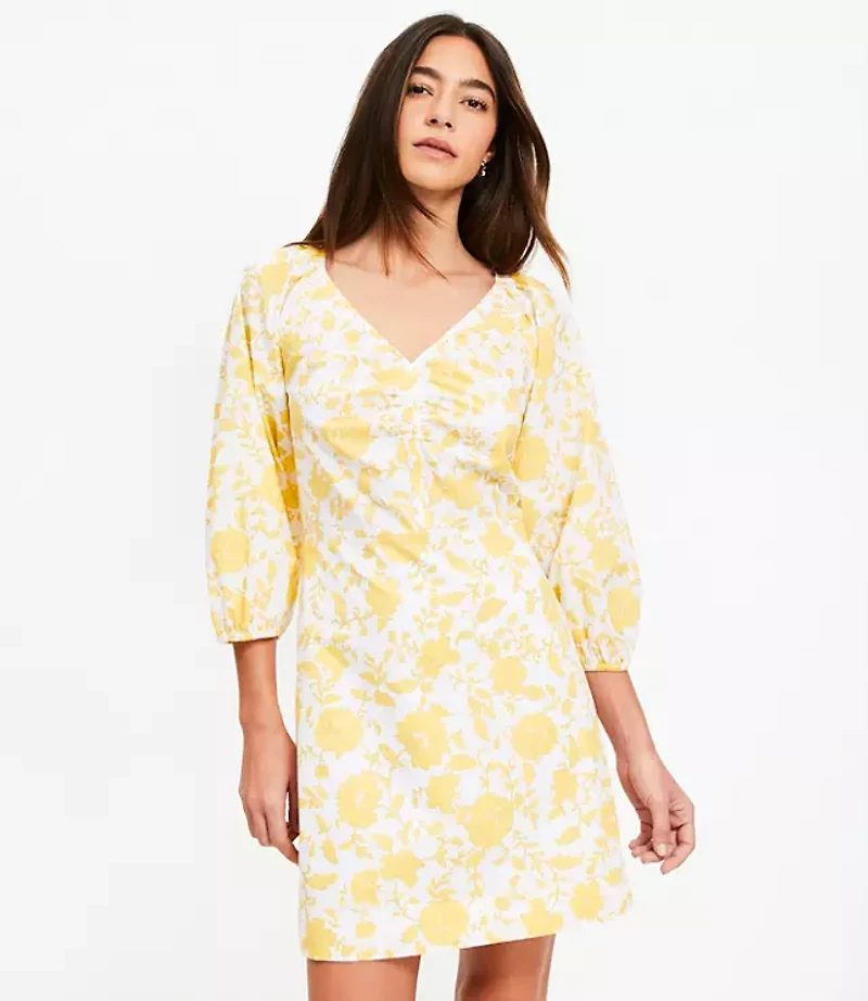 Floral Poplin Shirred Mini Dress