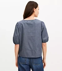 Petite Striped Chambray Bow Top