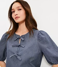 Petite Striped Chambray Bow Top