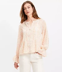 Floral Pintucked Ruffle Cuff Blouse