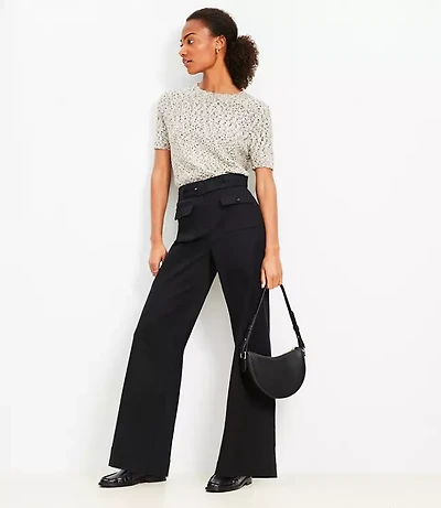 Petite Belted Palmer Wide Leg Pants Pique