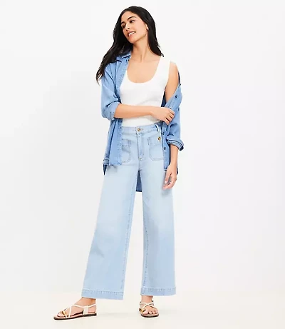 Petite Palmer Wide Leg Crop Jeans in Light Vintage Indigo Wash