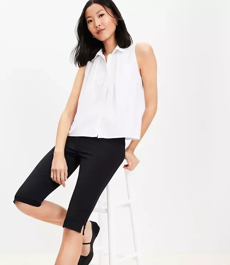 Petite Poplin Pleated Sleeveless Shirt