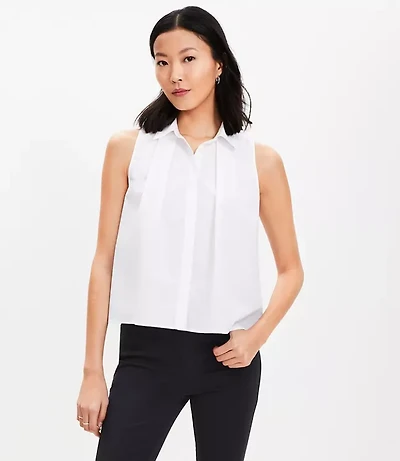 Petite Poplin Pleated Sleeveless Shirt