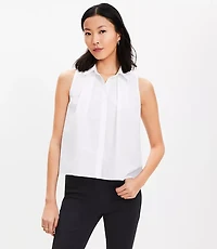 Petite Poplin Pleated Sleeveless Shirt
