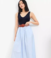 Petite Striped Mixed Media Midi Pocket Dress