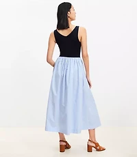 Petite Striped Mixed Media Midi Pocket Dress