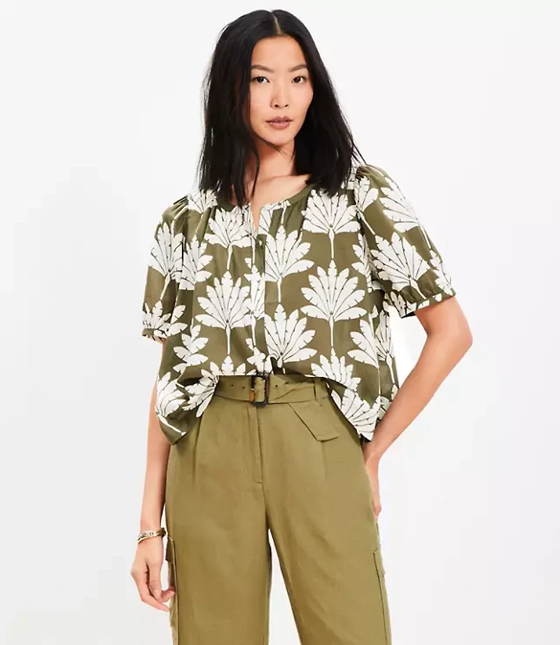 Palm Bubble Sleeve Blouse
