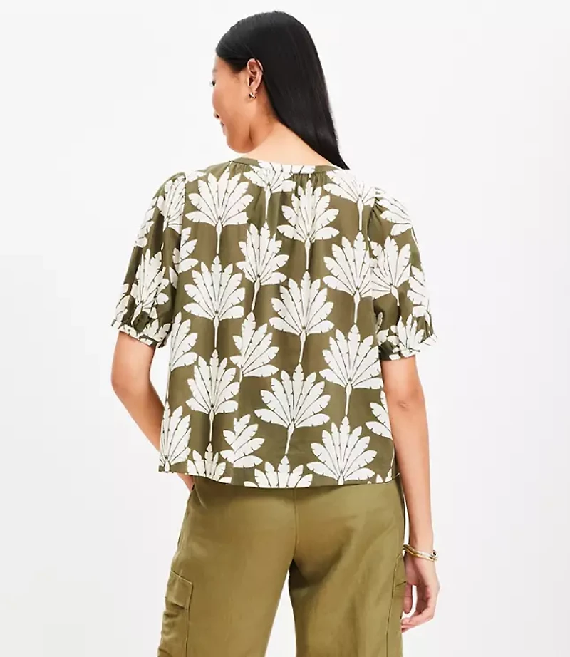 Palm Bubble Sleeve Blouse