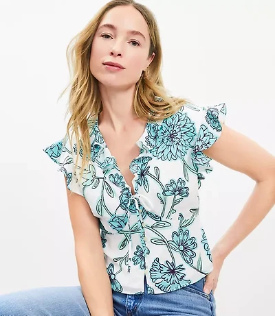 Floral Ruffle Tie Peplum Top