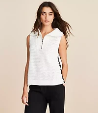 Lou & Grey Crochet Pointelle Half Zip Sweater Tank Top